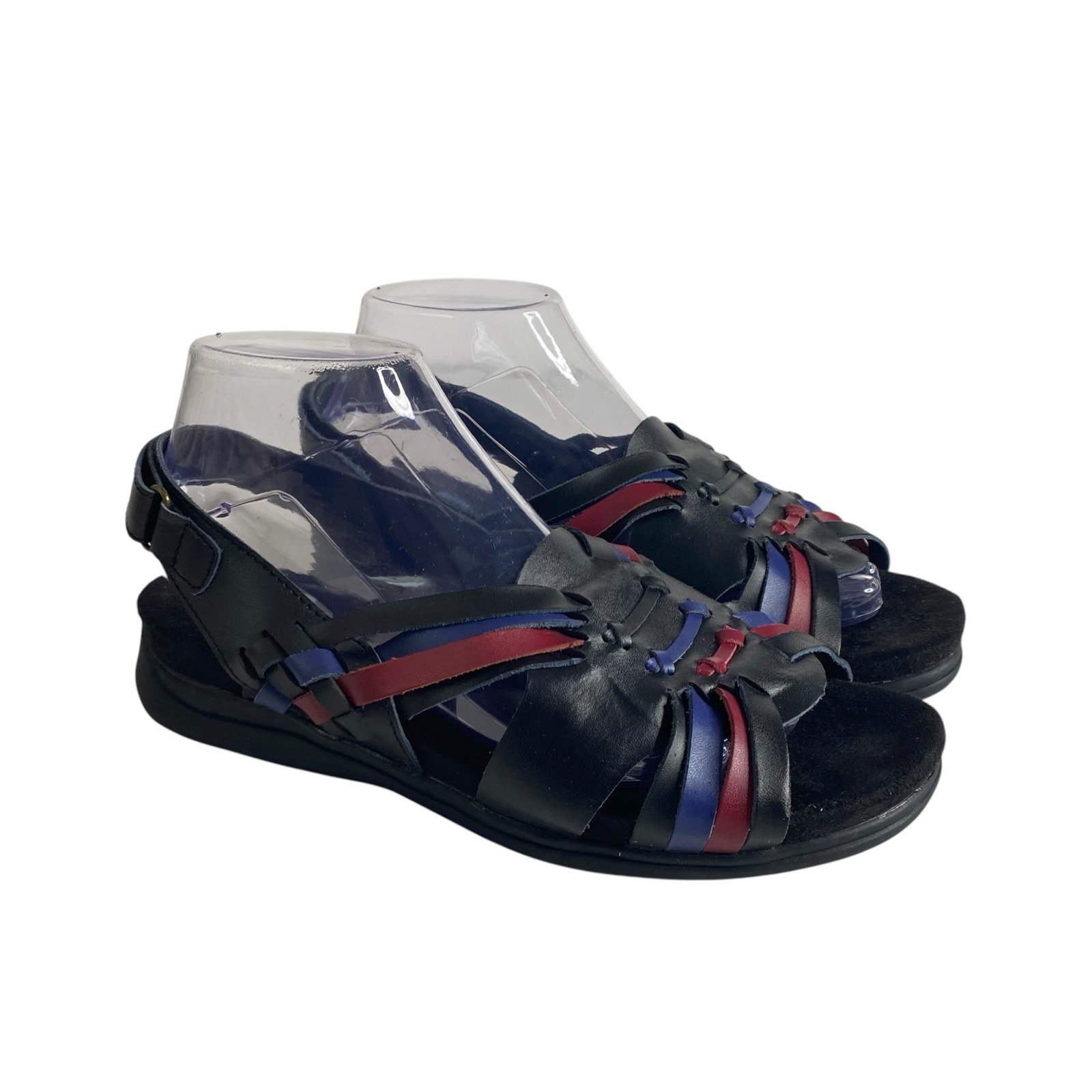 Boho Woven Leather Fisherman Sandals Multicolor Strappy Slingback Peep Toe Sz 9 — image 2 of 8